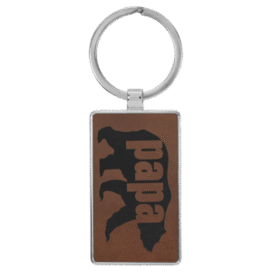 Custom rectangle keychain engraved leatherette bear keychain with silhouette and personalized name. Durable, clean look, perfect for gifts.