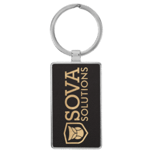 custom logo rectangle keychain engraved leatherette business keychain black gold
