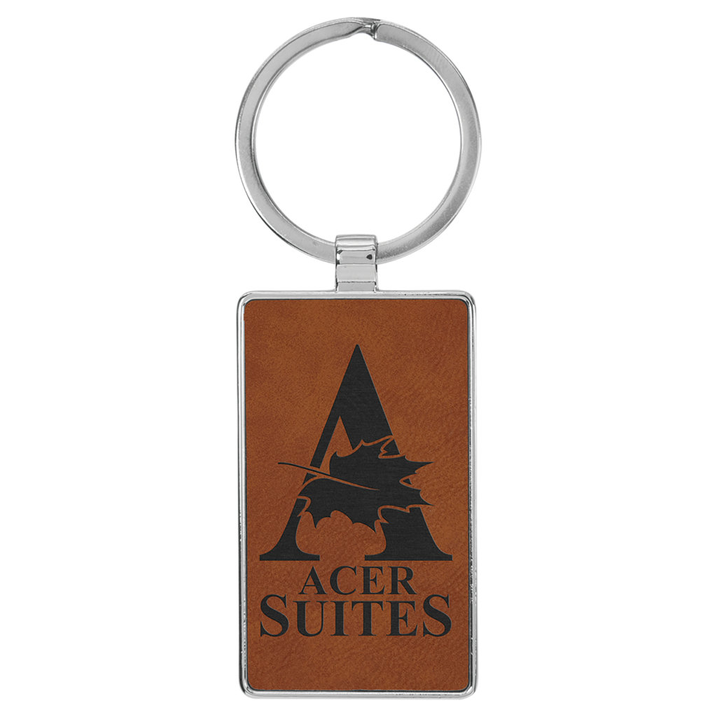 custom logo keychain engraved leatherette rawhide business keychain