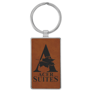 custom logo keychain engraved leatherette rawhide business keychain
