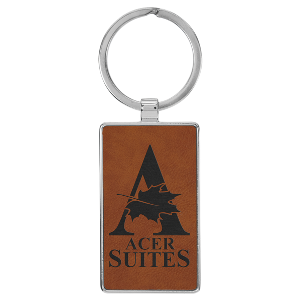 custom logo keychain engraved leatherette rawhide business keychain