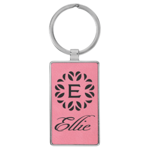 2 3/4" x 1 1/4" Laserable Leatherette/Metal Pink Rectangle Keychain