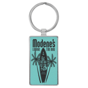 2 3/4" x 1 1/4" Laserable Leatherette/Metal Teal Rectangle Keychain