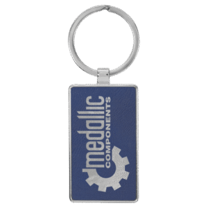 custom company Rectangle keychain engraved leatherette blue silver business keychain