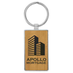custom real estate Rectangle keychain engraved leatherette bamboo business keychain