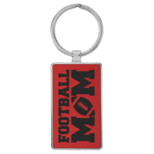 football mom rectangle keychain engraved leatherette red custom sports keychain