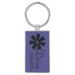 daisy rectangle keychain engraved leatherette purple custom name keychain