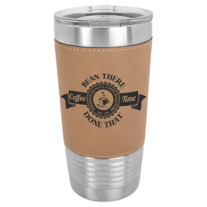 Custom engraved light brown Polar Camel leatherette grip tumbler stainless steel