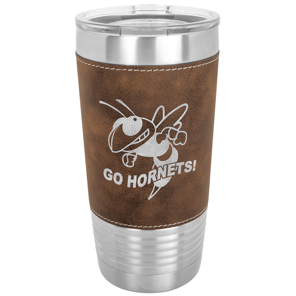 Custom engraved rustic Polar Camel leatherette grip tumbler stainless steel
