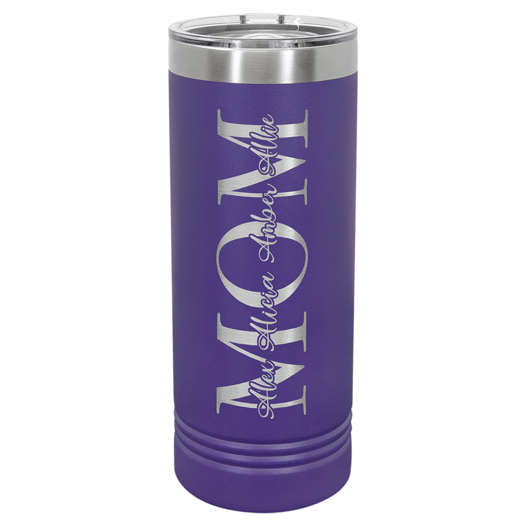 Purple Polar Camel 22 oz skinny tumbler engraved MOM with names design gifts for her