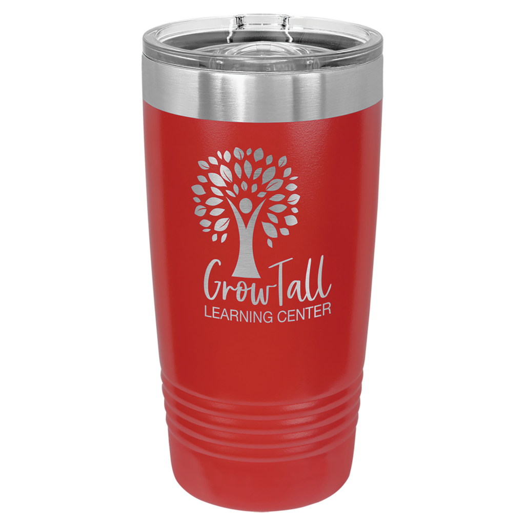 Red Polar Camel 20 oz ringneck tumbler engraved GrowTall Learning Center logo