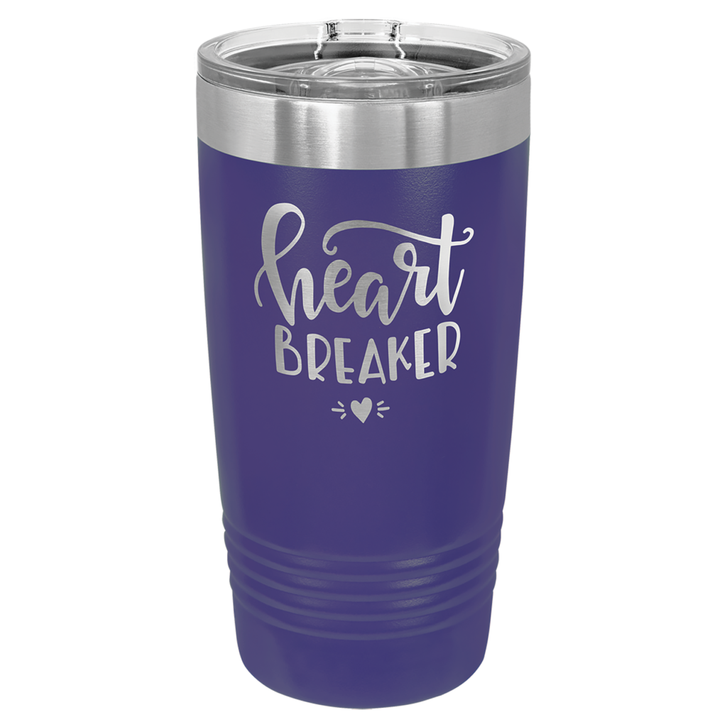 Purple Polar Camel 20 oz ringneck tumbler engraved Heart Breaker design custom tumblers