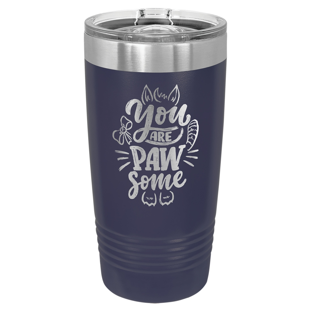 Navy Blue Polar Camel 20 oz ringneck tumbler engraved You Are Paw Some pet design