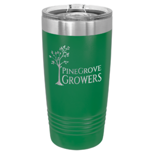 Green Polar Camel 20 oz ringneck tumbler engraved PineGrove Growers logo