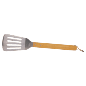 Stainless steel bbq spatula with bamboo handle on a transparent background