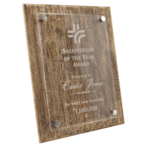 custom acrylic floating plaque with wood backing engraved award plaque