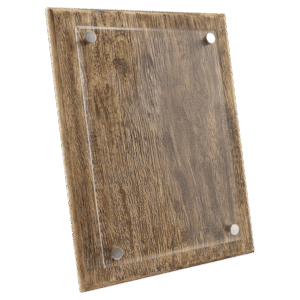 blank acrylic floating plaque with wood backing clear panel and standoffs