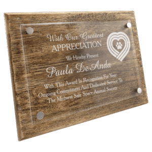 custom acrylic floating plaque with wood backing engraved award horizontal