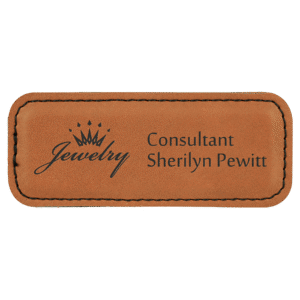 Rawhide leatherette engraved name badge with magnet – custom name tag