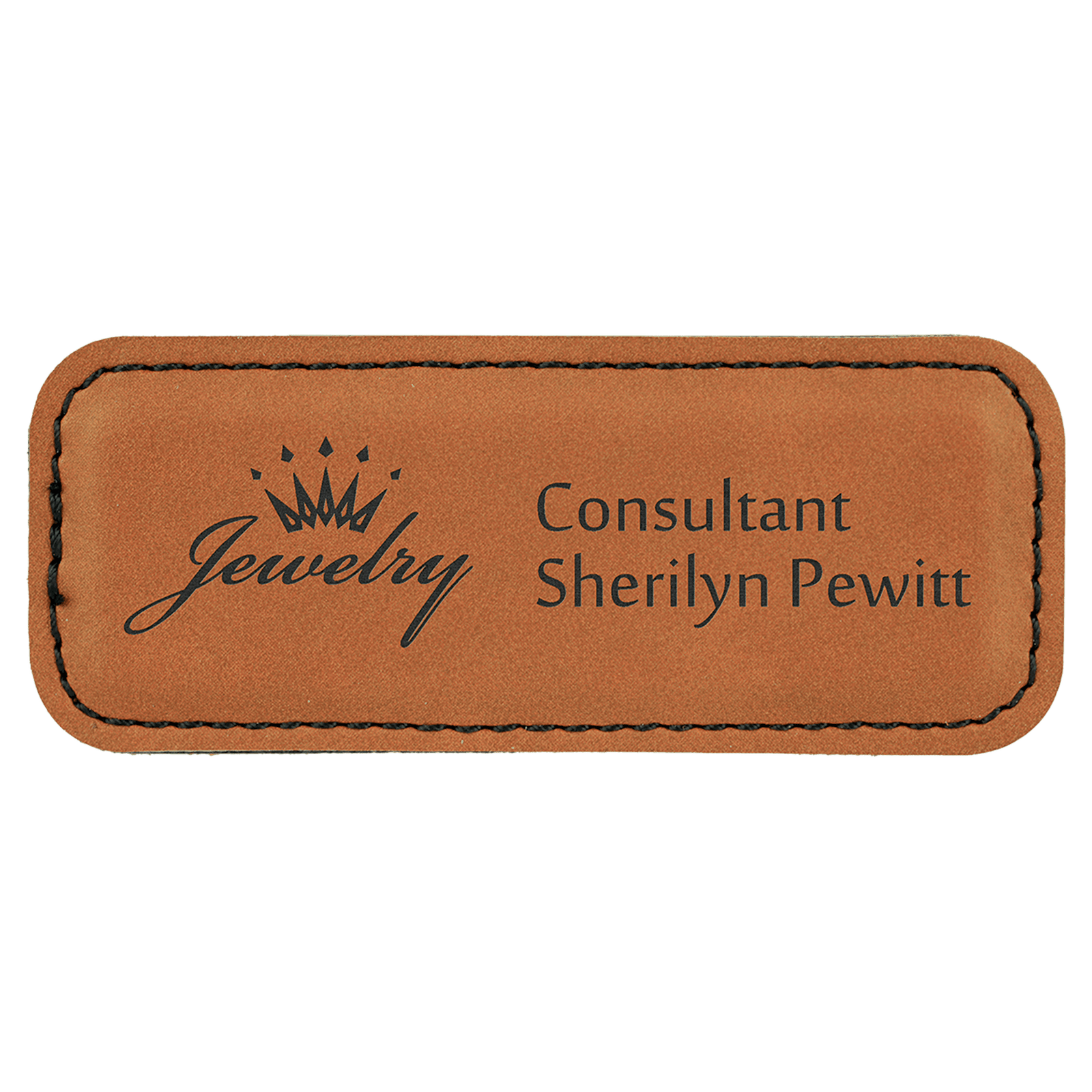 Rawhide leatherette engraved name badge with magnet – custom name tag