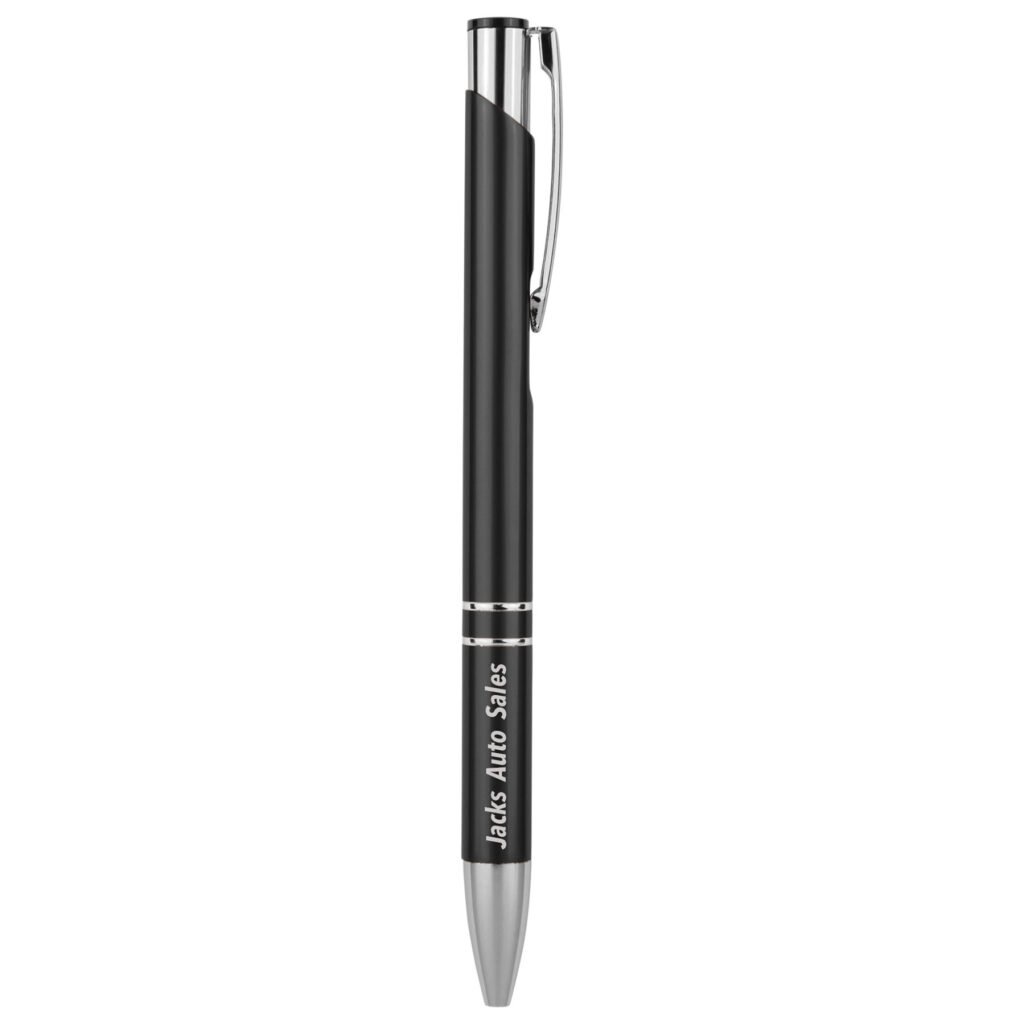 custom laser engraved pen with silver trim black finish
