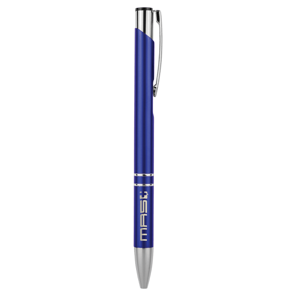 custom laser engraved pen with silver trim blue finish