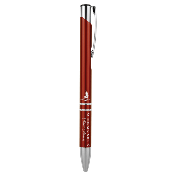 custom laser engraved pen with silver trim burgundy finish