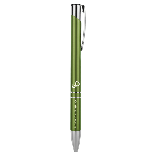 custom laser engraved pen with silver trim green finish