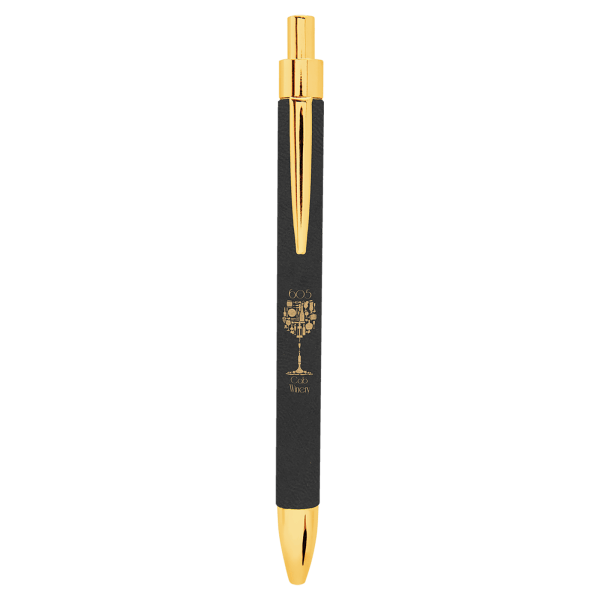 custom personalized black gold leatherette pen engraved