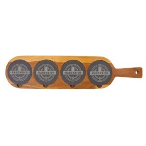 Personalized acacia wood and slate serving board with handle and custom laser engraving