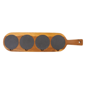 Blank acacia wood and slate serving board with removable round slate coasters