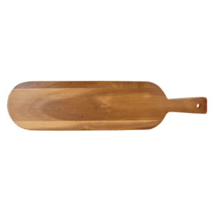 Blank back side of acacia wood serving board with handle for custom engraving