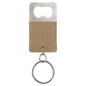 Light brown personalized leatherette bottle opener keychain