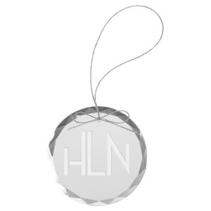 3 1/4 inch clear round glass ornament with silver hanging string for custom engraving and personalization