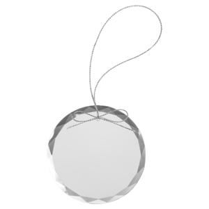 3 1/4 inch clear round glass ornament with silver hanging string for custom engraving and personalization