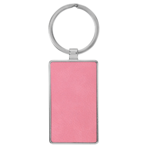 Blank Custom Engraved Leatherette Keychain in Pink, 2 3/4" Rectangle