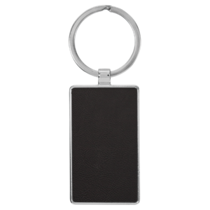 Blank Custom Engraved Leatherette Keychain in Black/Silver 2 3/4" Rectangle