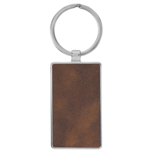 Blank Custom Engraved Leatherette Keychain in Rustic/Silver 2 3/4" Rectangle