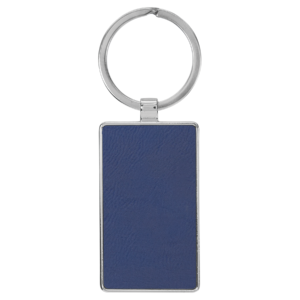 Blank Custom Engraved Leatherette Keychain in Blue/Silver 2 3/4" Rectangle
