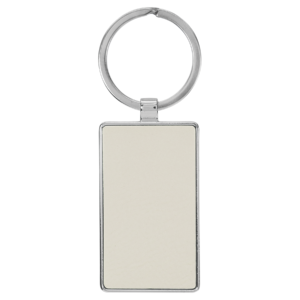Custom Engraved Leatherette Keychain in White, 2 3/4" Rectangle