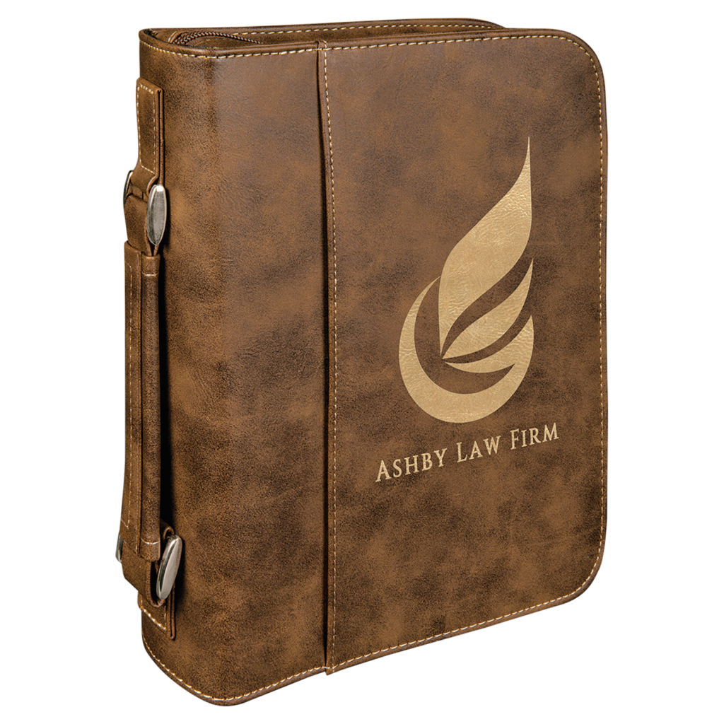 Custom engraved rustic gold Leatherette Bible cover with handle and zipper