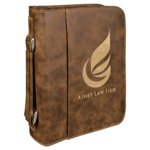 Custom engraved rustic gold Leatherette Bible cover with handle and zipper