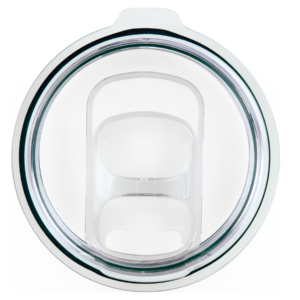 Clear replacement slider lid for Polar Camel tumblers and 20 oz pilsners featuring a spill resistant sliding closure and straw opening, shown from a top view on a transparent background.
