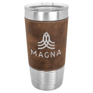 Custom Polar Camel Tumbler Dark Brown Leatherette Tumbler with Magna logo