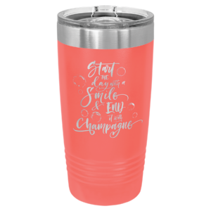 Coral Polar Camel 20 oz ringneck stainless steel tumbler with laser engraved inspirational quote and clear slider lid