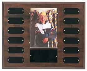 Employee of the Month Plaque with Photo Holder and 12 Custom Laser Engraved Name Plates Cherry Finish Perpetual Plaque