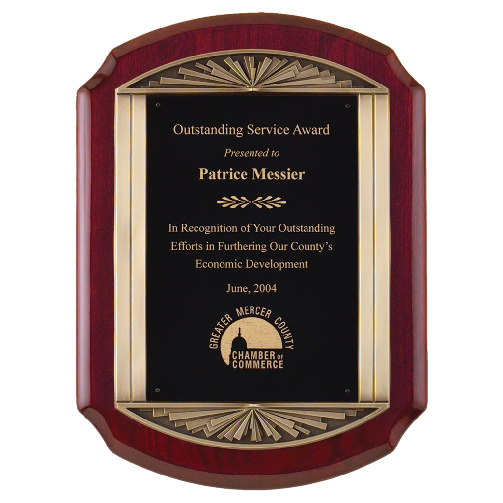 Custom Engraved Rosewood Plaque with Antique Bronze Frame and Black LaserFX Engraving Plate
