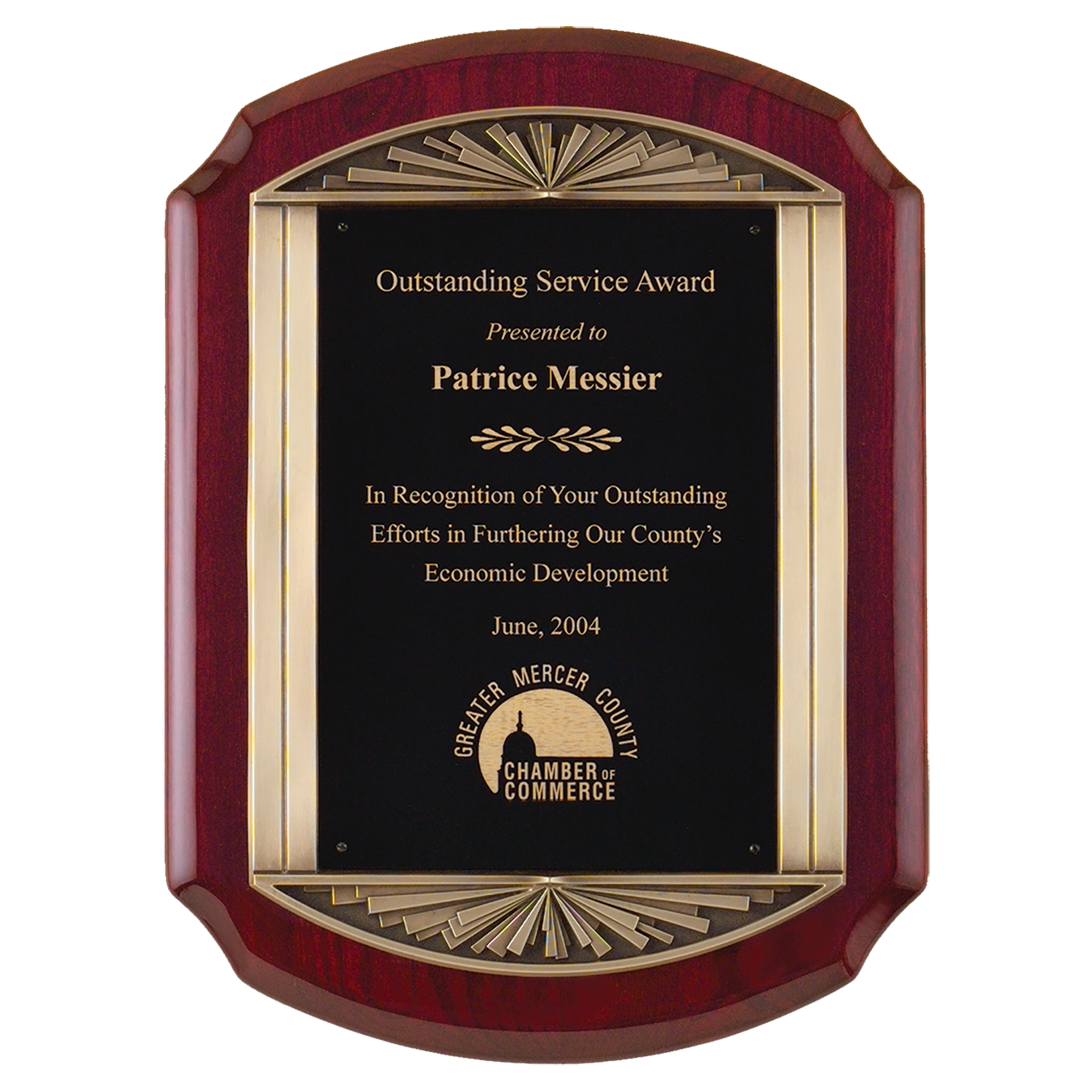 Custom Engraved Rosewood Plaque with Antique Bronze Frame and Black LaserFX Engraving Plate