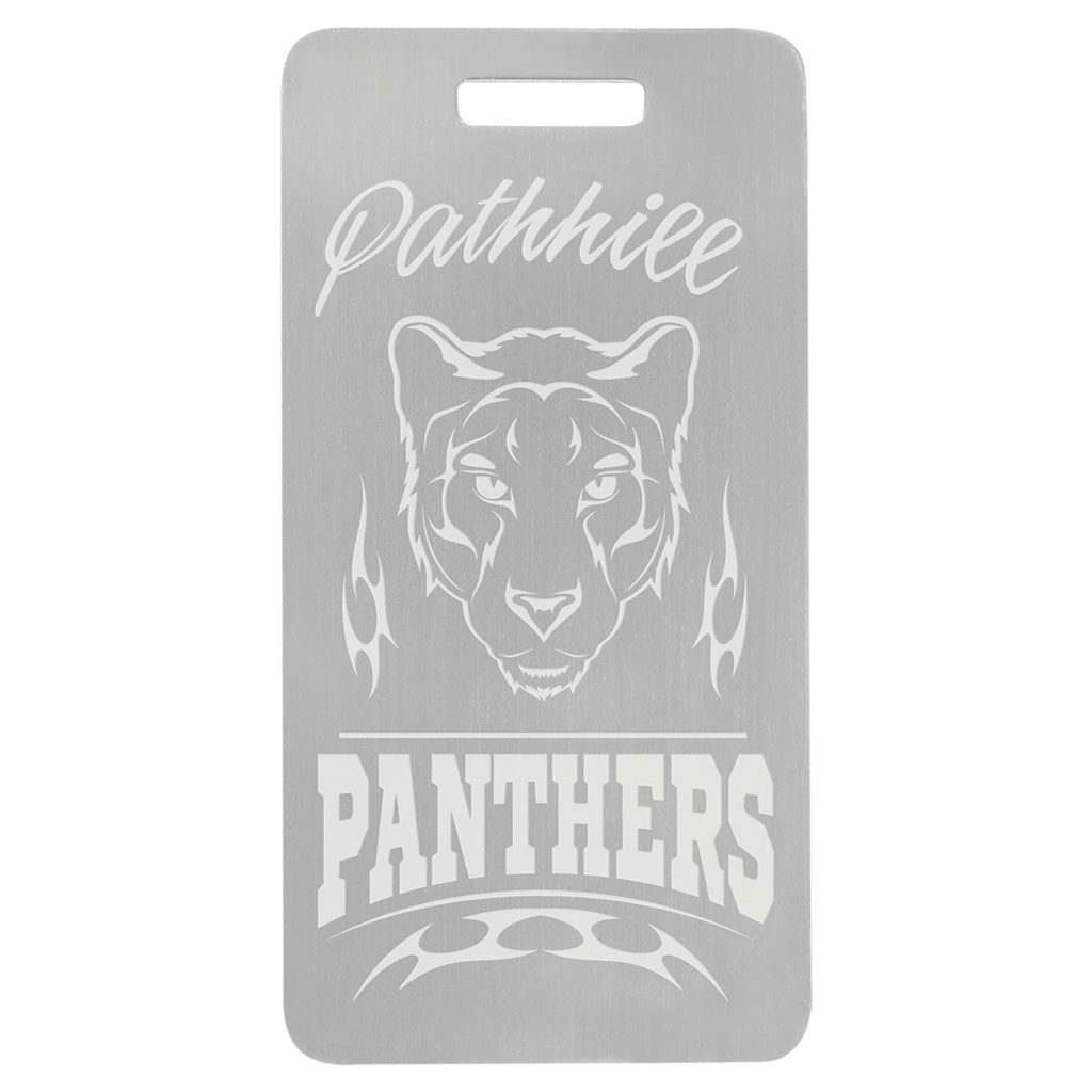 Silver Aluminum Luggage Tag Engraved with Panther Logo