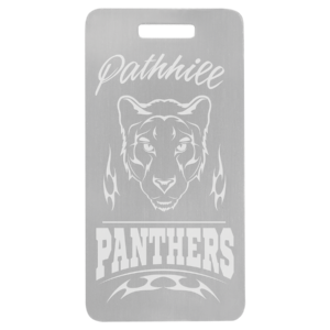 Silver Aluminum Luggage Tag Engraved with Panther Logo